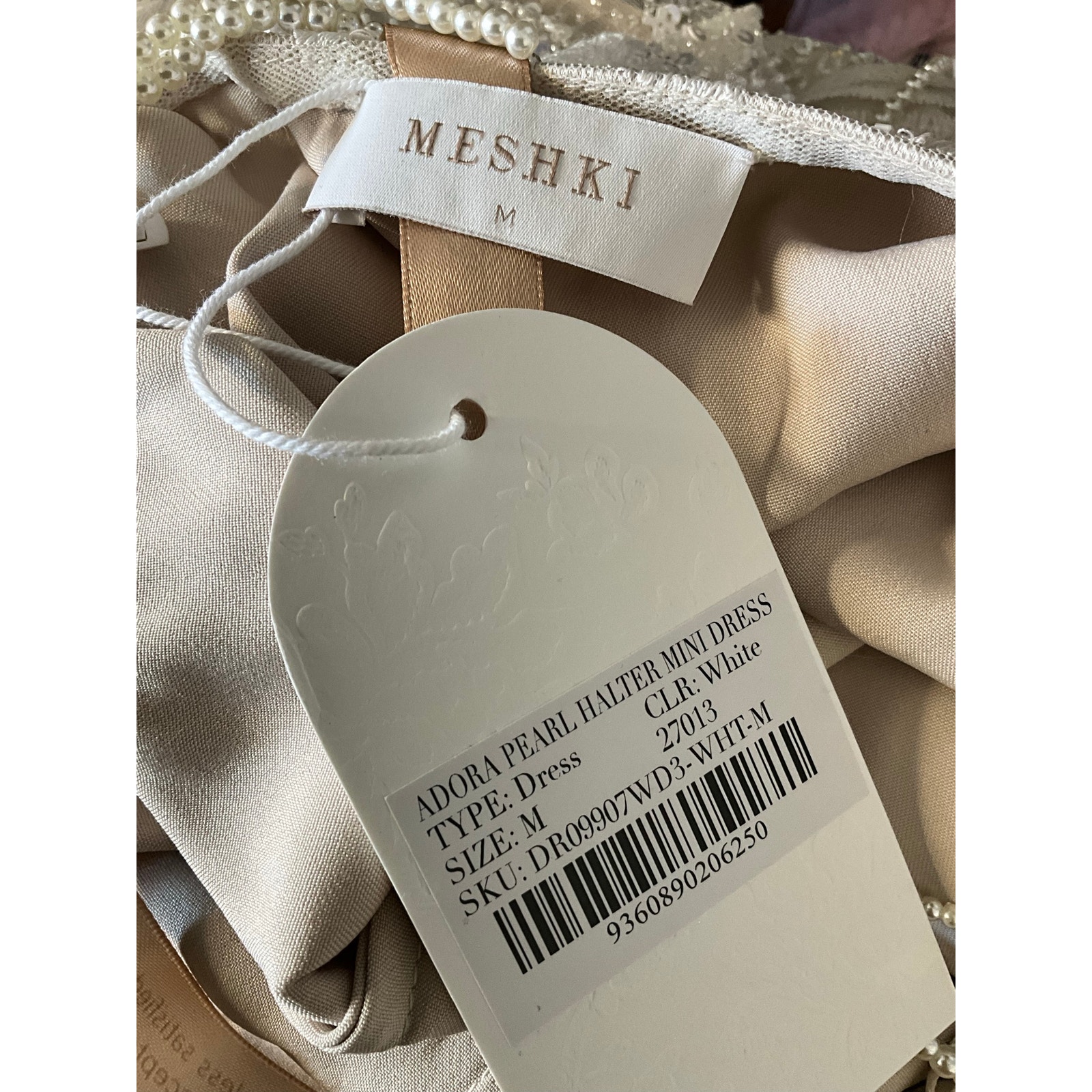 Meshki Adora Pearl Halter Mini Dress - White — image 4 of 8